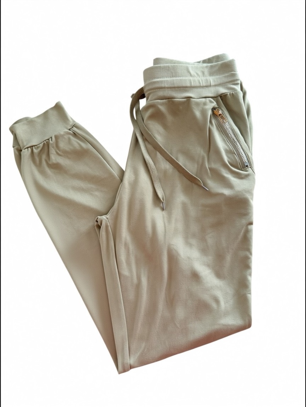 Sporty Beige Joggers L/XL High Waist Athleisure Lounge Pants